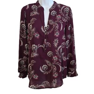 Ivanka Trump Burgundy Paisley Long Sleeve Tunic